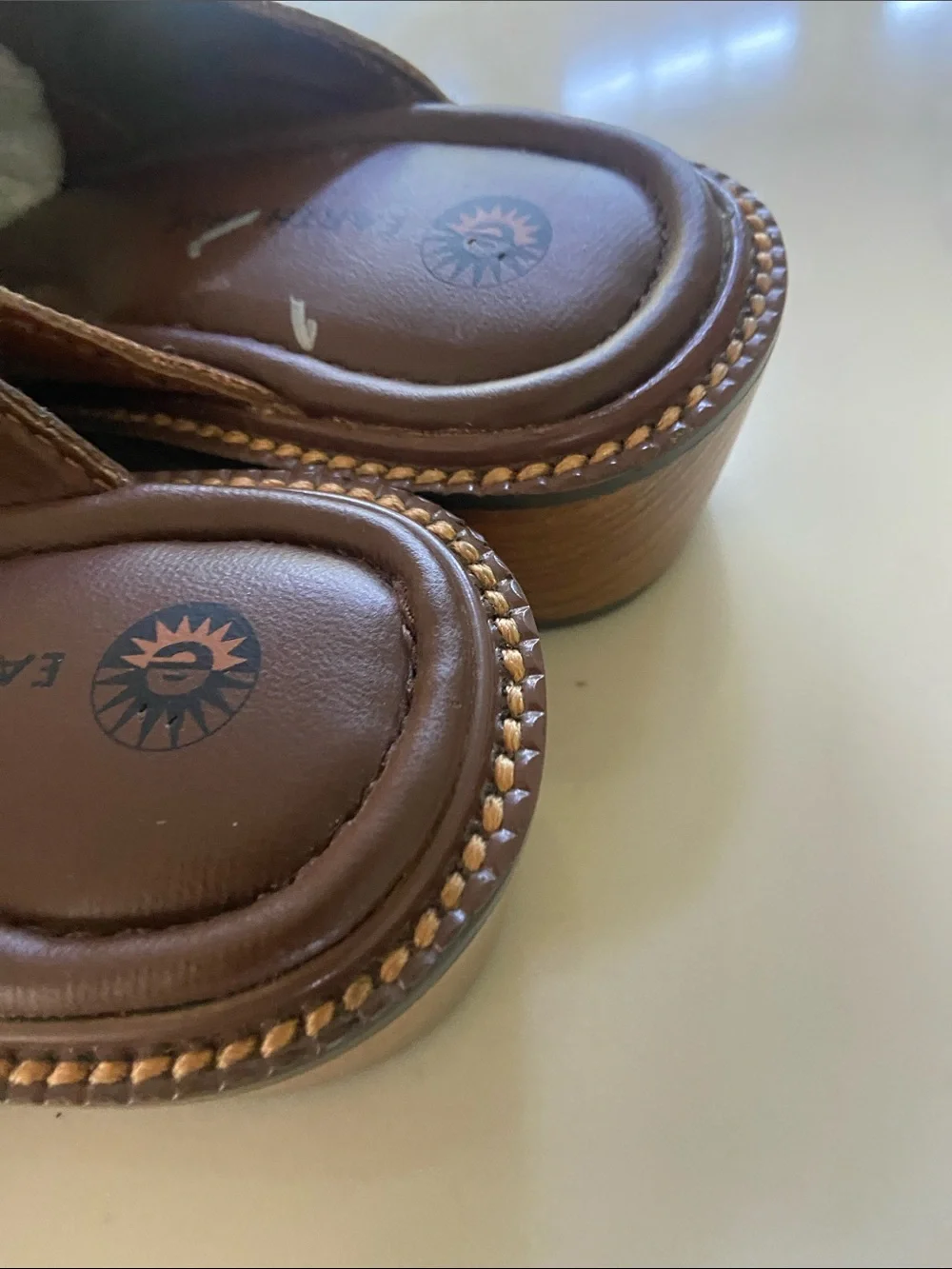 Earth Origins Men’s Tan Brown Leather Slip-On Clogs with Buckle